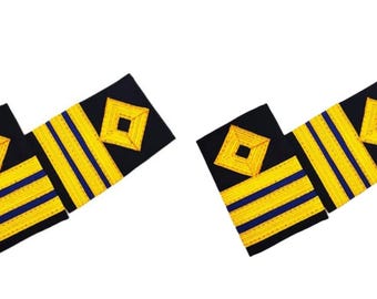Merchant Navy Second Engineer Rank | 2 Pair Soft Epaulettes | Uniform Accessory Washable 3 Strip Gold Shoulder Epaulette