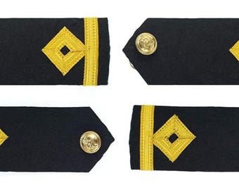 Merchant Navy Third Officer Rank 2 Pair | Hard Epaulettes | Uniform Accessory Washable Round 1 Gold Strip Shoulder Epaulette