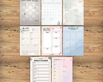 Monthly Planner and Weekly Planner Bundle – Set of 4 | Editable Canva Templates | Printable & Digital Planner | Instant Download