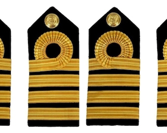 Capitán de la Marina Mercante / 2 pares de charreteras rígidas / Accesorio de uniforme: charretera redonda dorada lavable