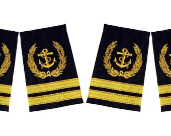 Merchant Navy Second Officer Rank | 2 Pair Hard Epaulettes | Uniform Accessory Washable 2 Strip Gold Shoulder Epaulette