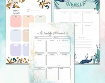 Set of 3 Weekly Planner Printable, Weekly Planner Templates, Editable Canva Planner, Printable Weekly Planner, Digital Planner