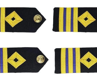 Merchant Navy Second Engineer Rank 2 Pair | Hard Epaulettes | Uniform Accessory Washable Shoulder Diamond Loop Epaulette