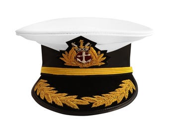 Merchant Navy Master Peak Cap: Embroidered Gold Badge, Uniform Accessory