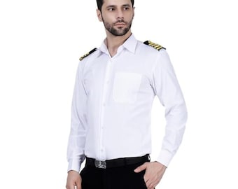 Camisa formal de algodón para hombre con solapa en la charretera / Resistente a las arrugas