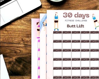 30 Day Fitness Challenge Bundle | Editable Canva Templates | Workout Planner & Fitness Tracker | Digital Download