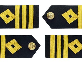 Merchant Navy Chief Officer Rank 2 Pair | Hard Epaulettes | Uniform Accessory Washable Round 3 Gold Strip Shoulder Epaulette