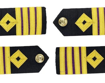 Merchant Navy Chief Engineer Rank 2 Pair | Hard Epaulettes | Uniform Accessory Washable Shoulder Diamond Loop Epaulette