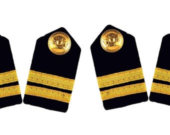Merchant Navy Second Officer Collar Badge 2 Pair | Uniform Accessory | Professional Emblem | Durable & Washable | Gold-Plated Epaulet Badge