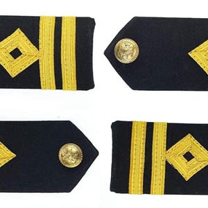 Merchant Navy Second Officer Rank 2 Pair | Hard Epaulettes | Uniform Accessory Washable Round 2 Gold Strip Shoulder Epaulette