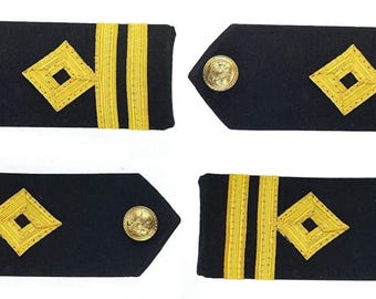 Merchant Navy Second Officer Rank 2 Pair | Hard Epaulettes | Uniform Accessory Washable Round 2 Gold Strip Shoulder Epaulette