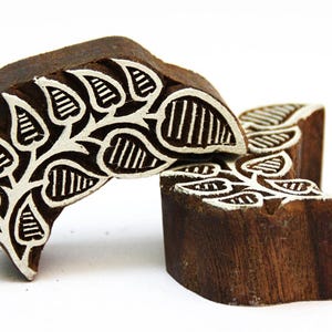 Hoja, sello de bloque de madera, impresión de bloque textil de tela india, sello de cerámica, papel, arcilla y cerámica, botánica, bloque de planta