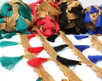 Indian Sari Trim, Tassel Trim, 1 Yard, Choose Color, Belly Dance Costume, Tassel Lace, Home Decor, Scarf Trim, DIY Jean Jacket , Fringe Trim