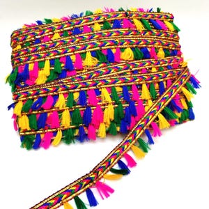 Pizzo con nappe multicolore, frange, 1 metro, decorazioni arcobaleno, bordo per paralume, decorazioni per la casa, costumi per danza del ventre, bordo per sari