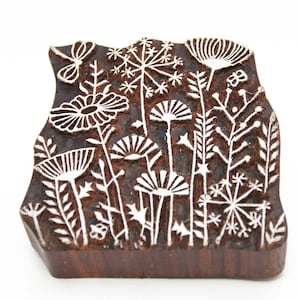 Sello de borde con impresión en madera con flores silvestres, impresión en cerámica o textiles con flores silvestres, detalles decorativos para el hogar y la pared, borde repetitivo