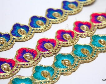 Indian Sari Trim, Peacock Lace, Saree Border Lace, Choose Color, Mermaid Trim, Belly Dance, Gopi Skirt Trim, Ethnic Lace, 1Yard