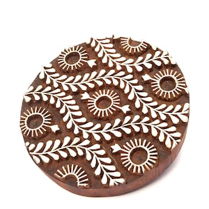 Design rond minimaliste, motif répété, tampon en bois, bloc d'impression pour tissu indien, carte, papier, tampons en argile et poterie