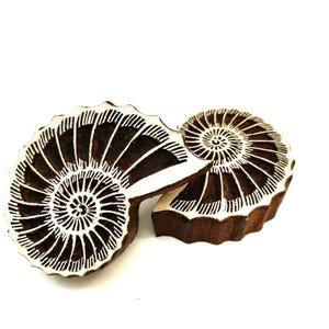 Nautilus Shell, Ammonite, Indian Wood Block, Card Printing Stamp, Block Printing Indian Textile & Pottery Stamps, Nautical Beach  Design