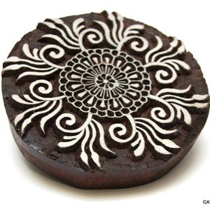 Mandala 5" grande timbro in legno per stampa, tessuto indiano, blocco per stampa su tessuto, stampa su carta, design rotondo, argilla, timbri per ceramica,