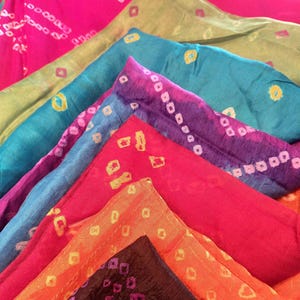 Recycled Shibori Silk Sari Fabric Scraps, Vintage Tribal Fat Quarters