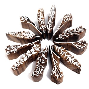 Fiori selvatici e erba della prateria, timbri in legno con design botanico, stampa a blocchi di tessuto, timbri in carta, ceramica o terracotta, set assortiti da 3 o 6 pezzi