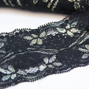 Schwarze Dessous elastische Stretch-Spitze, 1 Meter, Bogenkanten-Rand, Band, Strumpfband, Chantilly-Spitze, 2,5 "breit, BH-Hantel-Lurex-Trim, Einmachglas-Wraps