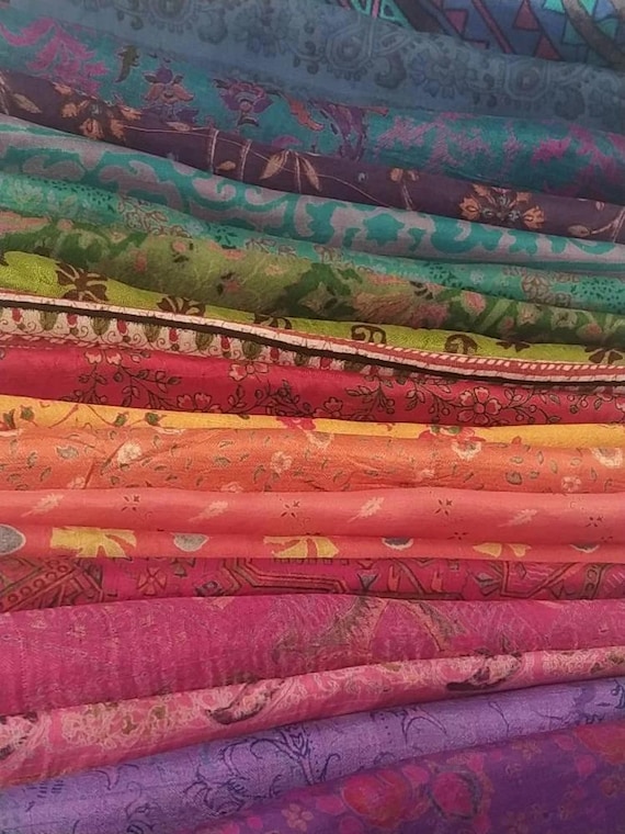 Saree Fabric,Recycled Silk Sari Fabric Fat Quarter, Embellishment Material
