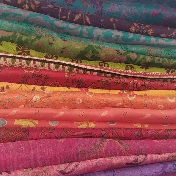 Saree Fabric,Recycled Silk Sari Fabric Fat Quarter, Embellishment Material