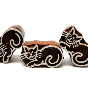 Sello de impresión en madera indio, 1 pieza, impresión en bloque textil, fabricación de tarjetas, impresión en papel, diseño de gatito, regalo para amantes de los gatos, manualidades para niños.