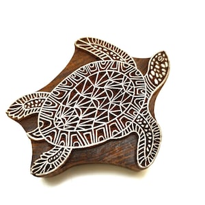 Tortue de mer, bloc de bois indien, tampon pour cartes, impression au bloc de tissu, tampon argile et poterie, design nautique, honu, cadeau pour les amoureux de la plage