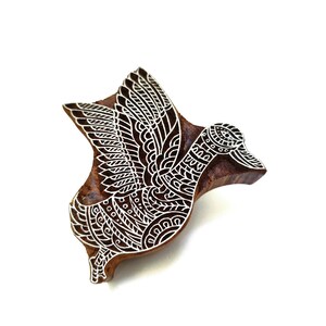 Sello de madera con estampado de pato volador, impresión textil india, fabricación de tarjetas, sello de cerámica, regalo para amantes de las aves, aves de bosque