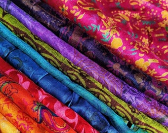 Fat Quarter Silk Saree and Smaller Cuts, Indian Recycled Vintage Silk Sari for Embellishment, Nuno Felting, Quilting, Furushiki 18x21&20x20