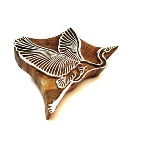 Ooievaar in vlucht, houtblokdrukstempel, Indiase textielblokdruk, kaarten maken, aardewerkstempel, cadeau vogelliefhebbers, geboorteuitnodiging