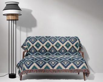 Navajo Style Blanket, Geometric Woven Throw, Southwest Pattern Blanket, Vintage Aztec Themed Spread, Boho Home Decor, Tribal Tapestry