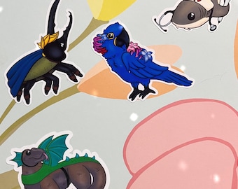 costumed critters | water-resistant sticker | multiple designs, chibi animals puns