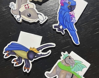 costumed critters | magnetic bookmarks | multiple designs, chibi animals puns