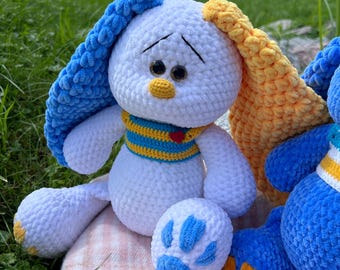 Large Plushie Crochet Bunny: Long Cuddle Ears, Ukrainian bunny Snuggly Birthday/Easter/Baby shower Gift
