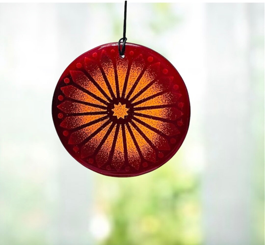 Ruby Red Fused Glass, Mandala Suncatcher Bright and Happy Dramatic ...