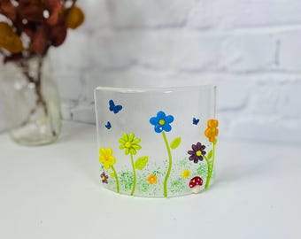 Handmade Fused Glass Art: Wildflower Garden Mantle Decor