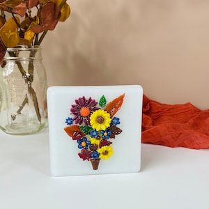 Fused Glass Tealight Holder: Autumn Floral Kitchen Decor