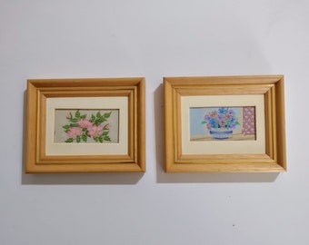 Vintage Floral Framed Cash&#39;s Weavers of Coventry Woven Floral Art Set of 2