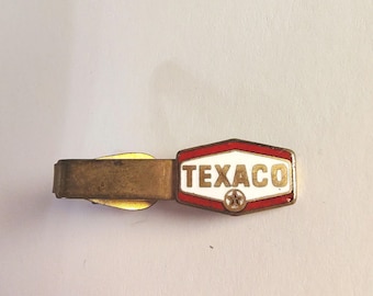 Vintage Texaco Oil Employee Advertising Tie Clip Gold Tone Enamel from the 1950s or 1960s