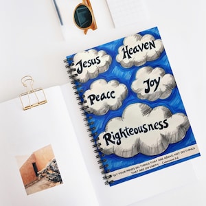 Spiral Notebook - Christian Clouds, Ruled Line, Colossians 3:2, Journal, Faith Notebook, Religious Gift, Bible Verse Notebook