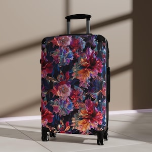 Floral Suitcases - Travel Luggage, Vintage Suitcase, Floral Bag, Retro Travel Case, Flower Print Suitcase