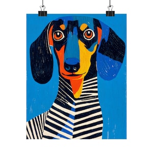 Dachshund Wall Art, Abstract Wiener Dog Poster, Blue Acrylic Style Pet Print, Whimsical Modern Dog Decor, Unique Doxie Gift