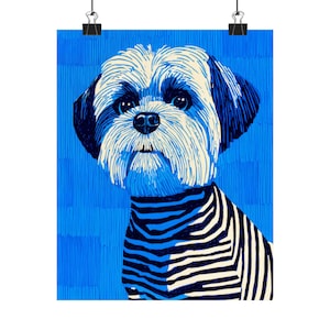 Shih Tzu Wall Art, Abstract Dog Poster, Blue Acrylic Style Animal Print, Unique Dog Lover Gift, Modern Whimsical Home Decor