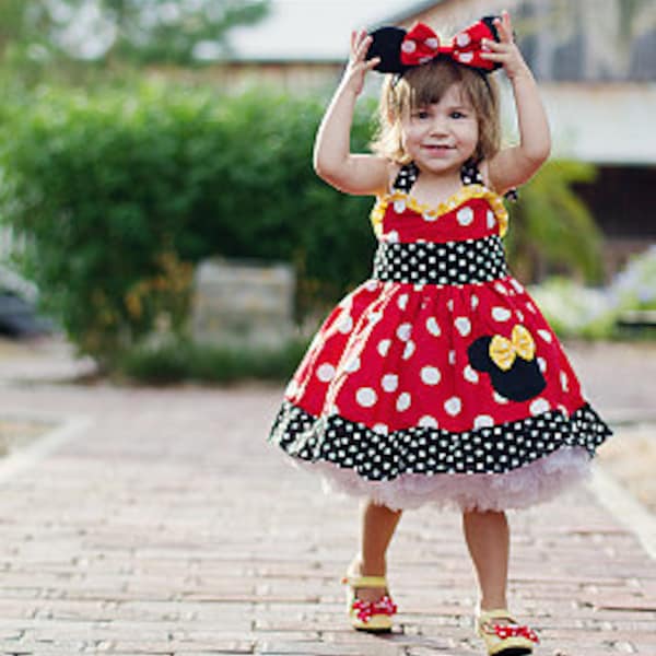 Minnie Mouse Dress Halter Dress Red and Yellow "Sweetheart" 12M to 6Y