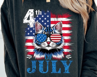 4th of July Cat PNG – Patriotic Flag Sunglasses (Digital Download)