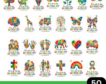 50 Autism Awareness PNG Bundle, Puzzle Piece Designs (Digital Download)