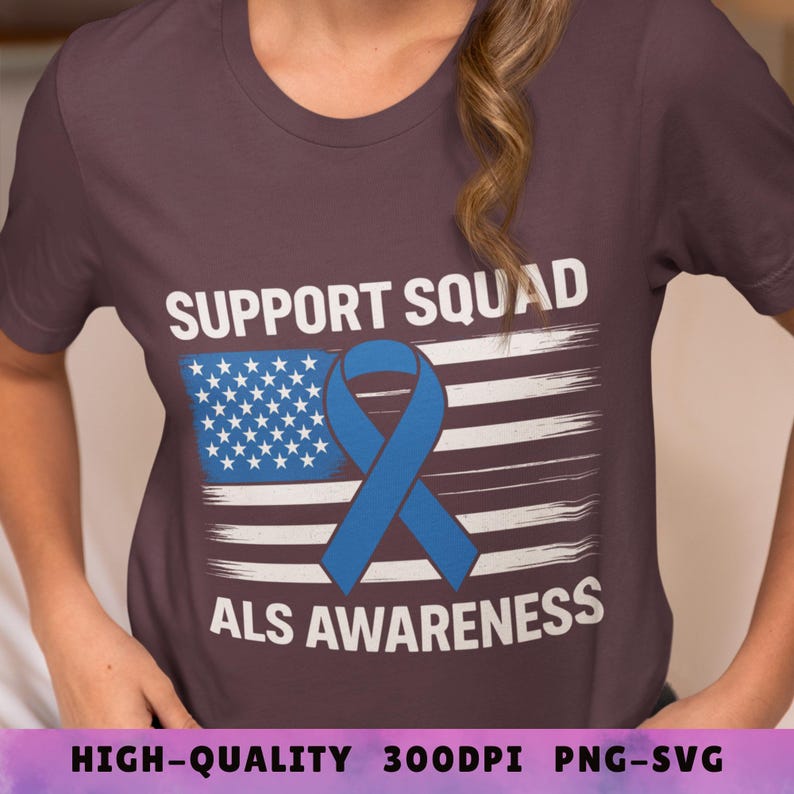 ALS Awareness Design – American Flag Blue Ribbon Support Squad (SVG ...